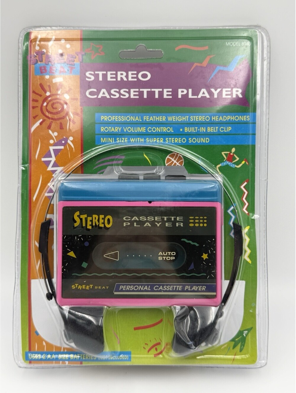 Vintage 90s Street Beat 8940 Stereo Cassette Player w/ Headphones Walkman SEALED